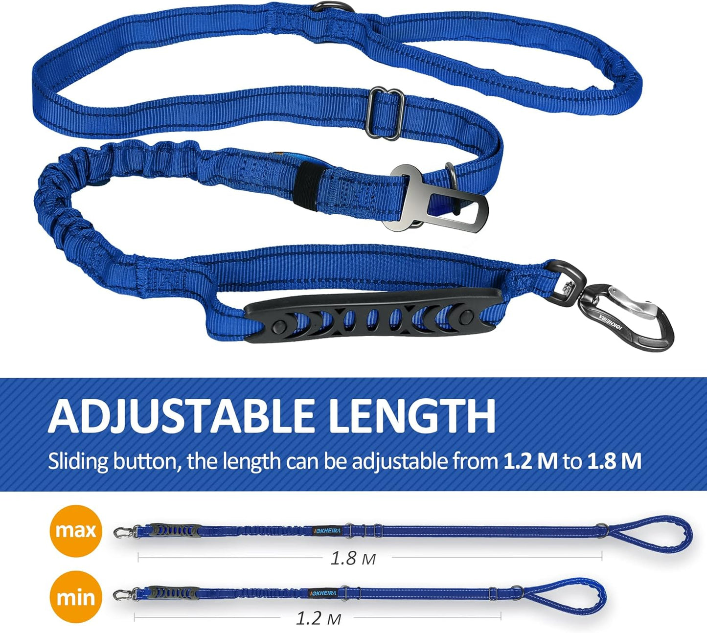 Multifunctional Dog Leash for Large & Medium Dogs, Adjustable with Car Seatbelt, 4-6 FT Strong Bungee (Blue)