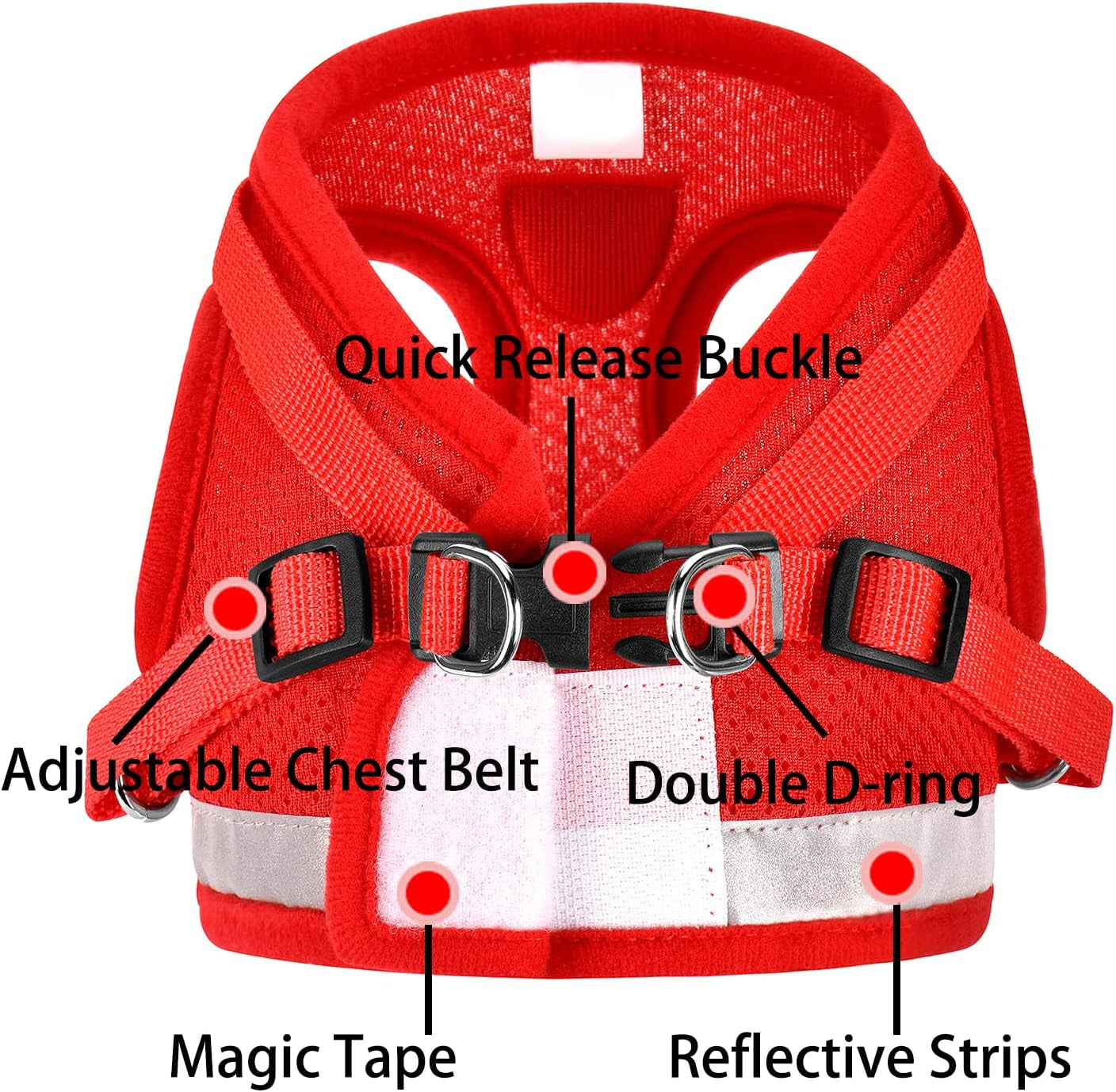 Puppy Harness with Leashes Set, Escape Proof Cat Harness, Adjustable Reflective Soft Mesh Vest Fit Puppy Kitten Rabbit'S Outdoor Dog Harness (Red, XL, Chest: 18" - 20")