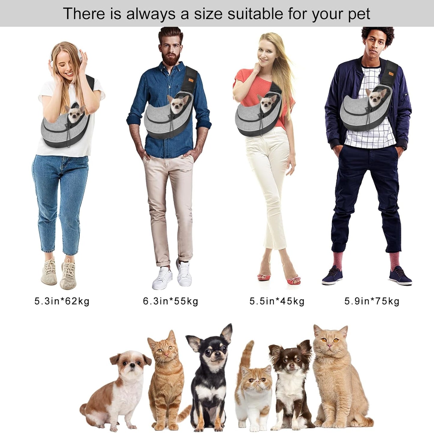 Pet Sling Carrier for Small Dogs Cats,Drawstring & Zipper Security Hook Triple Designs for Pets' Securty Dog Bag,Breathable Travel Pet Puppy Sling Carrier with Adjustable Strap(L (9.5-13.5 Lbs))