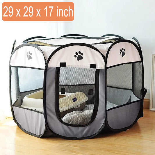 Large Cat Playpen Dog Playpen Cat Tent Puppy Playpen Indooor, Cat Cage Indoor with Mesh Outdoor Kitten Playpen for Indoor Cats Pen for Puppys Small Dogs,White & Gray