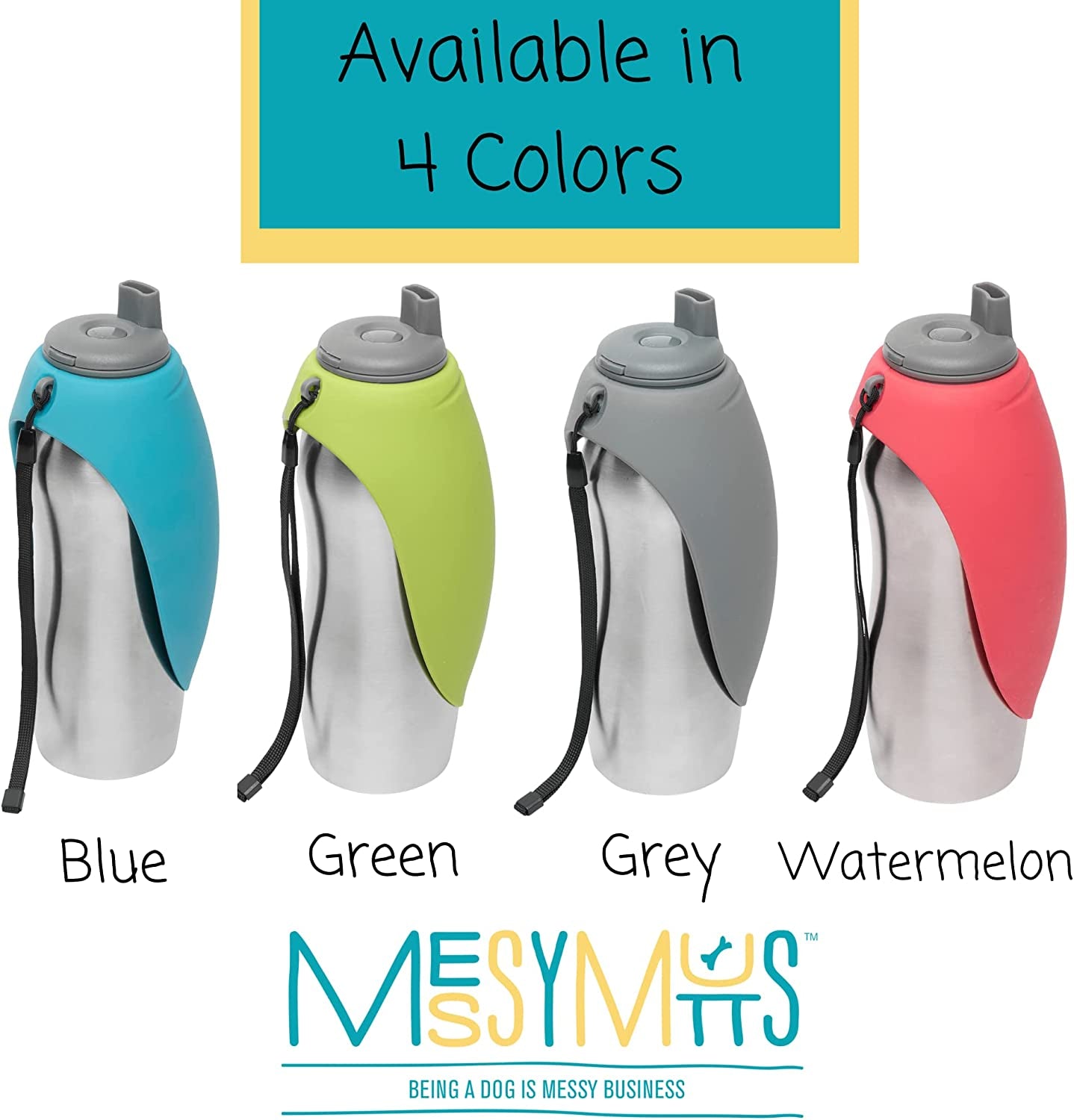 Stainless Steel Travel Water Bottle with Silicone Flip up Bowl | Pet Travel Necessity | Camping, Hiking, Walking Accessory | 24 Oz / 700Ml | Watermelon