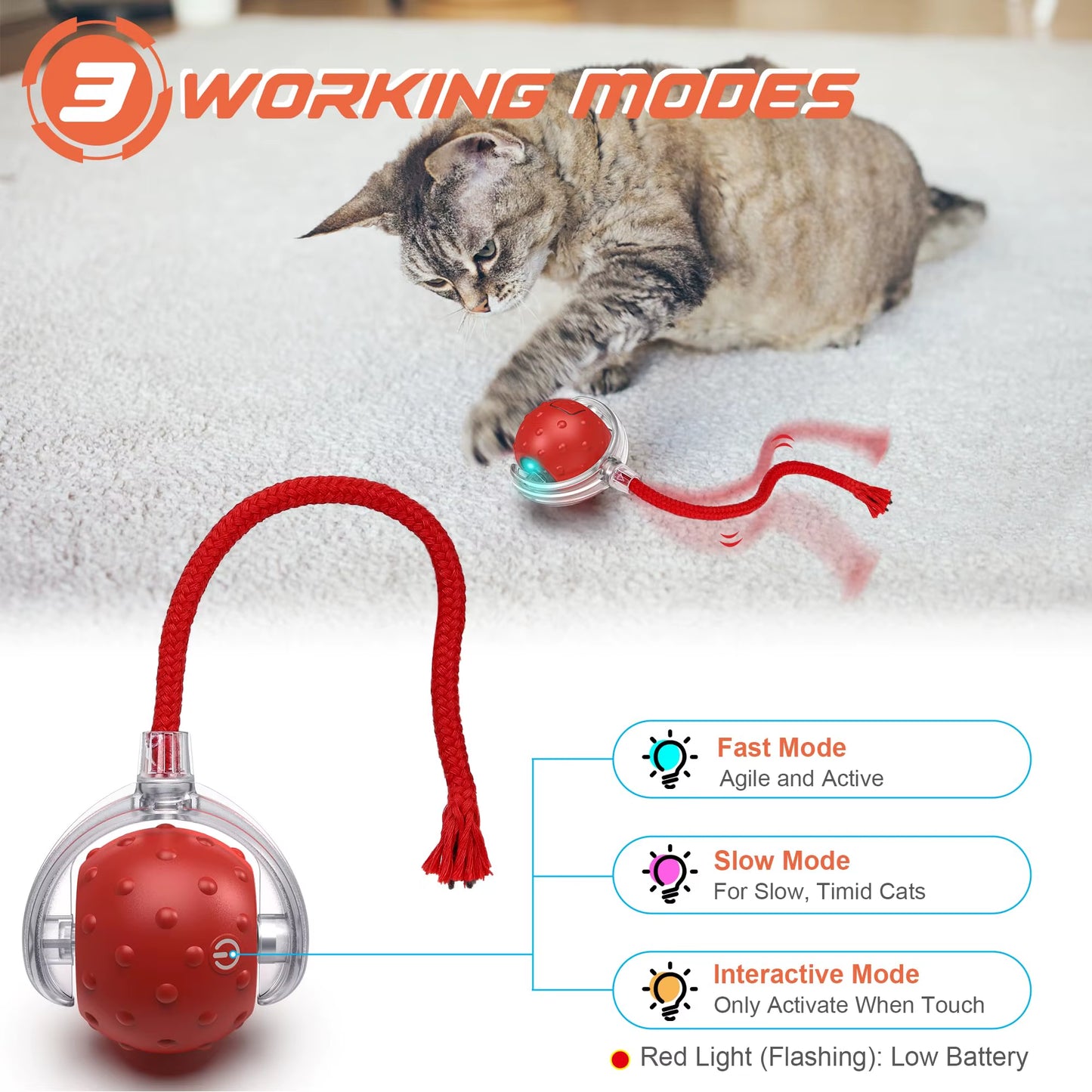 Cat Toys Cats Automatic Rotary Ball Fake Tail Interactive Toy for Cat Pet Training Imitate Mouse Tail Game Christmas Cat Toys