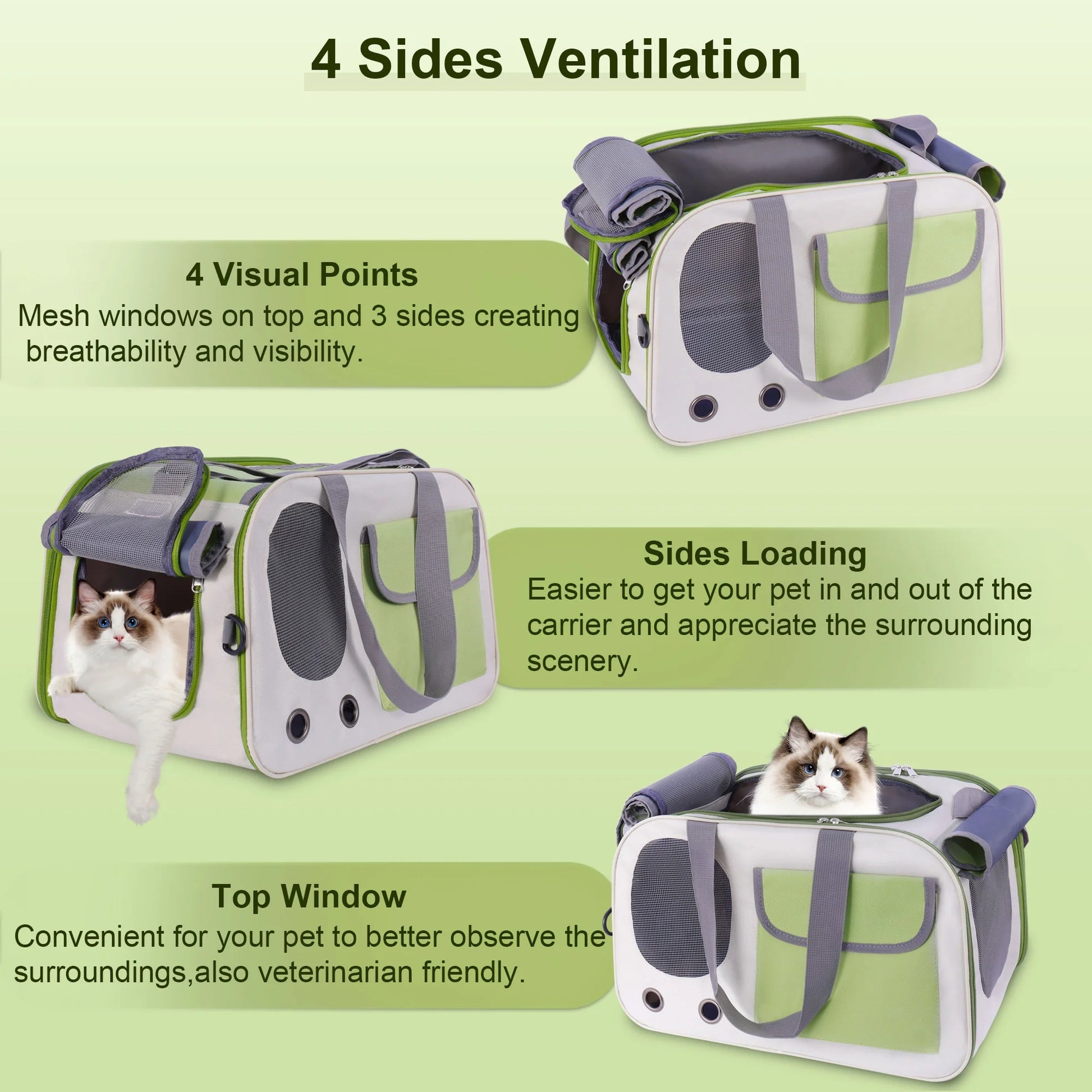 Cat Carrier, Large Pet Carriers Soft Sided Dog Carrier up to 15 Lbs, 4-Windows Foldable Cat Bag, Portable Travel Carriers for Medium Large Cats Small Dog Puppy Kitten Airline Approved (Green)