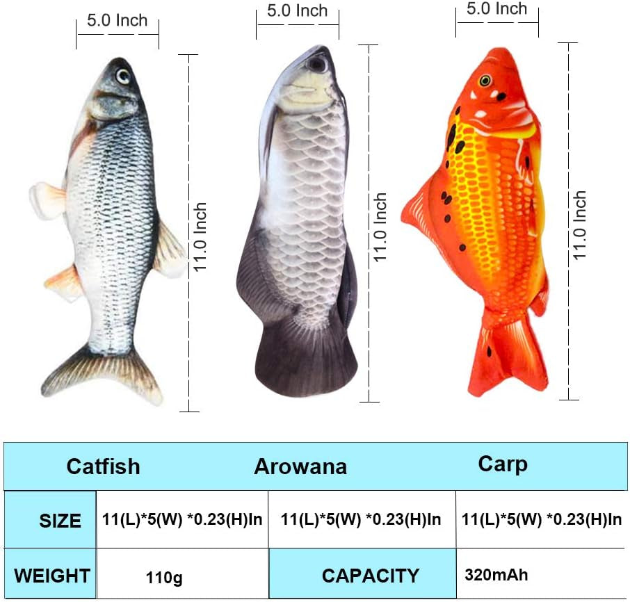 Floppy Fish Cat Toy, Moving Fish Toy for Cats, Interactive Flopping Cat Kicker Fish Toy, Dancing Wiggle Fish Catnip Toys, Electric Realistic Funny Flipping Catfish Toy for Cat (One Pack, Catfish)