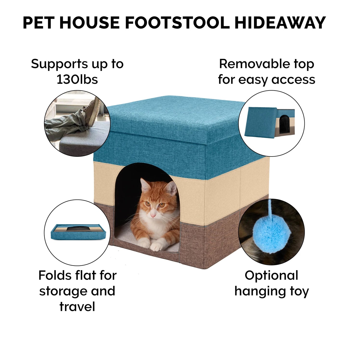 Pet Products Small Pet House Footstool for Dogs & Cats - Beach House Stripe