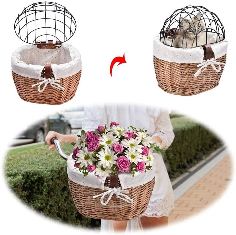 Hand Woven Pet Basket for Bike,Iron Frame Pet Basket in Black Color (Black)
