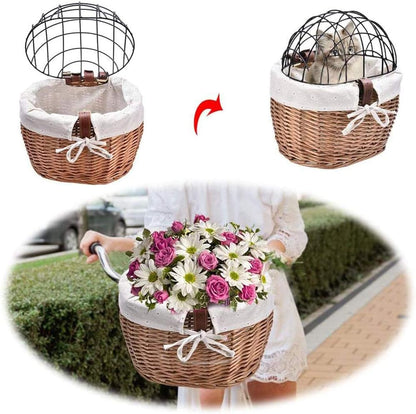 Hand Woven Pet Basket for Bike,Iron Frame Pet Basket in Black Color (Black)