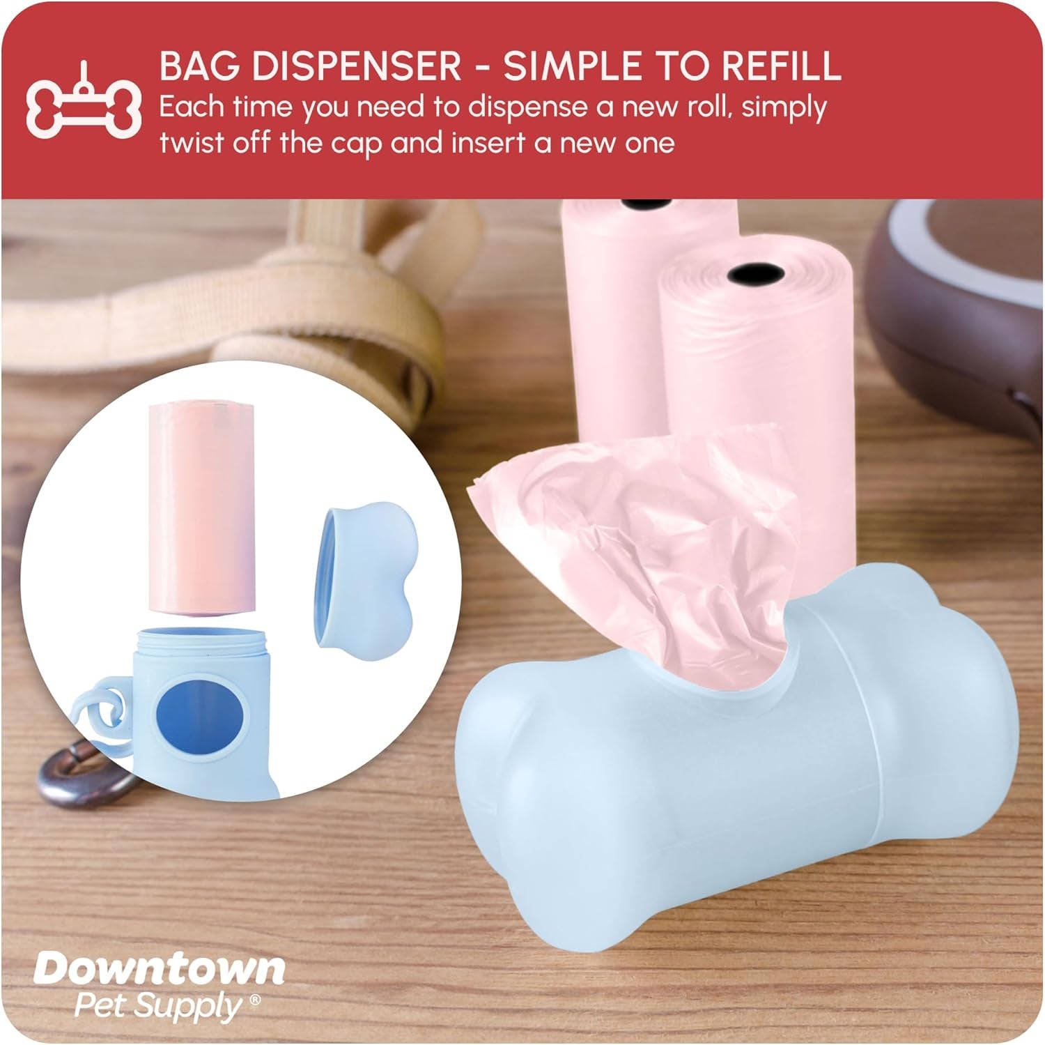 Unscented Poop Bags for Dogs with Dispenser, 500 Count - Leak-Proof Dog Waste Bags and Bone-Shaped Dog Poop Bags Holder for Leash - Pastel Rainbow, 12.5" X 8.5"