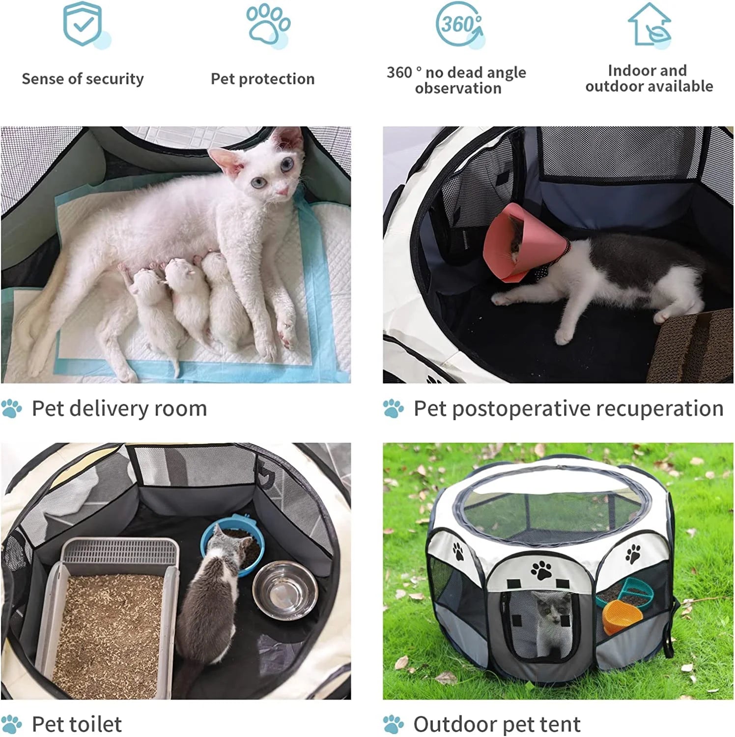 Large Cat Playpen Dog Playpen Cat Tent Puppy Playpen Indooor, Cat Cage Indoor with Mesh Outdoor Kitten Playpen for Indoor Cats Pen for Puppys Small Dogs,White & Gray