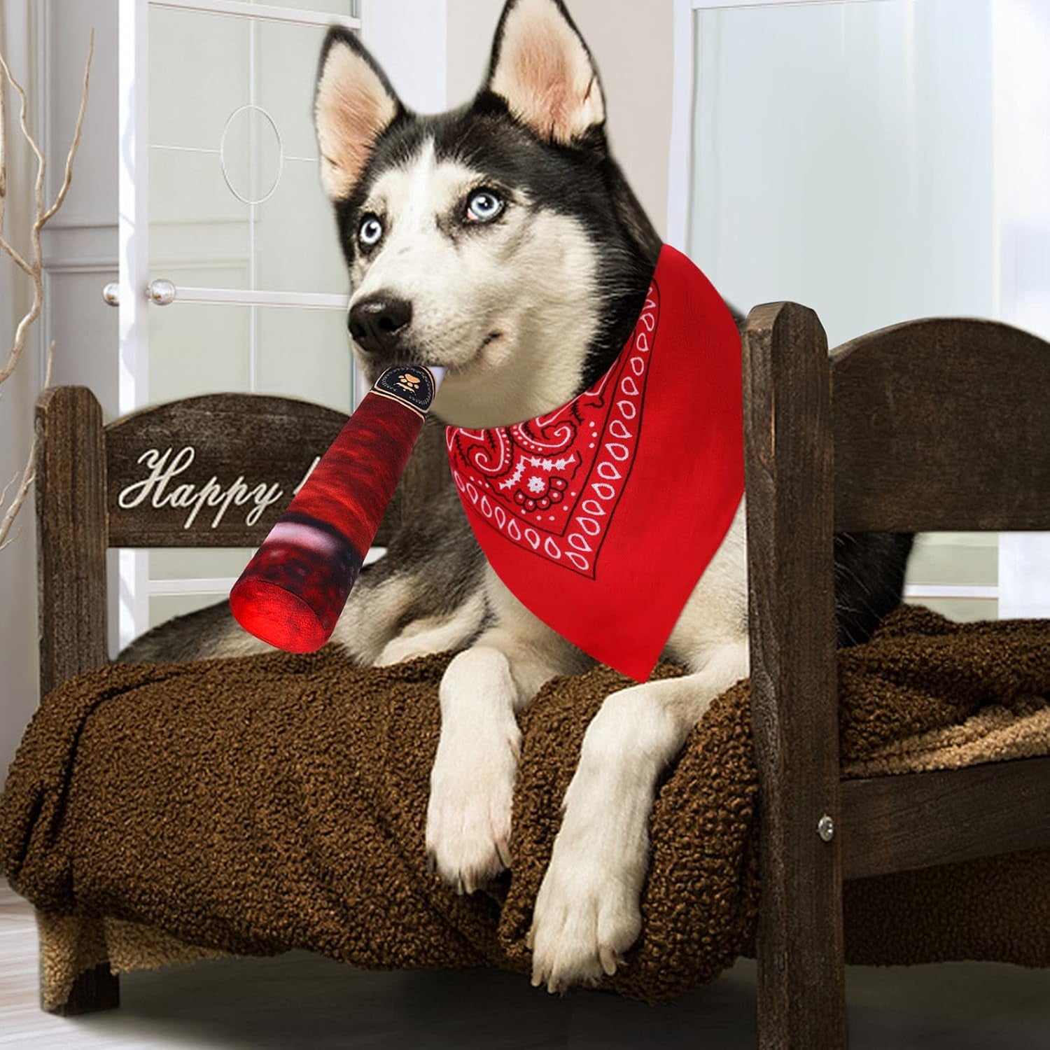 3 Pieces Funny Dog Toys Cool Squeaky Dog Toys Pet Cowboy Costume Cute Pet Dog Cat Hat Bandana Scarf Costume Set for Halloween Christmas Holiday Festival Daily Wearing (Red)