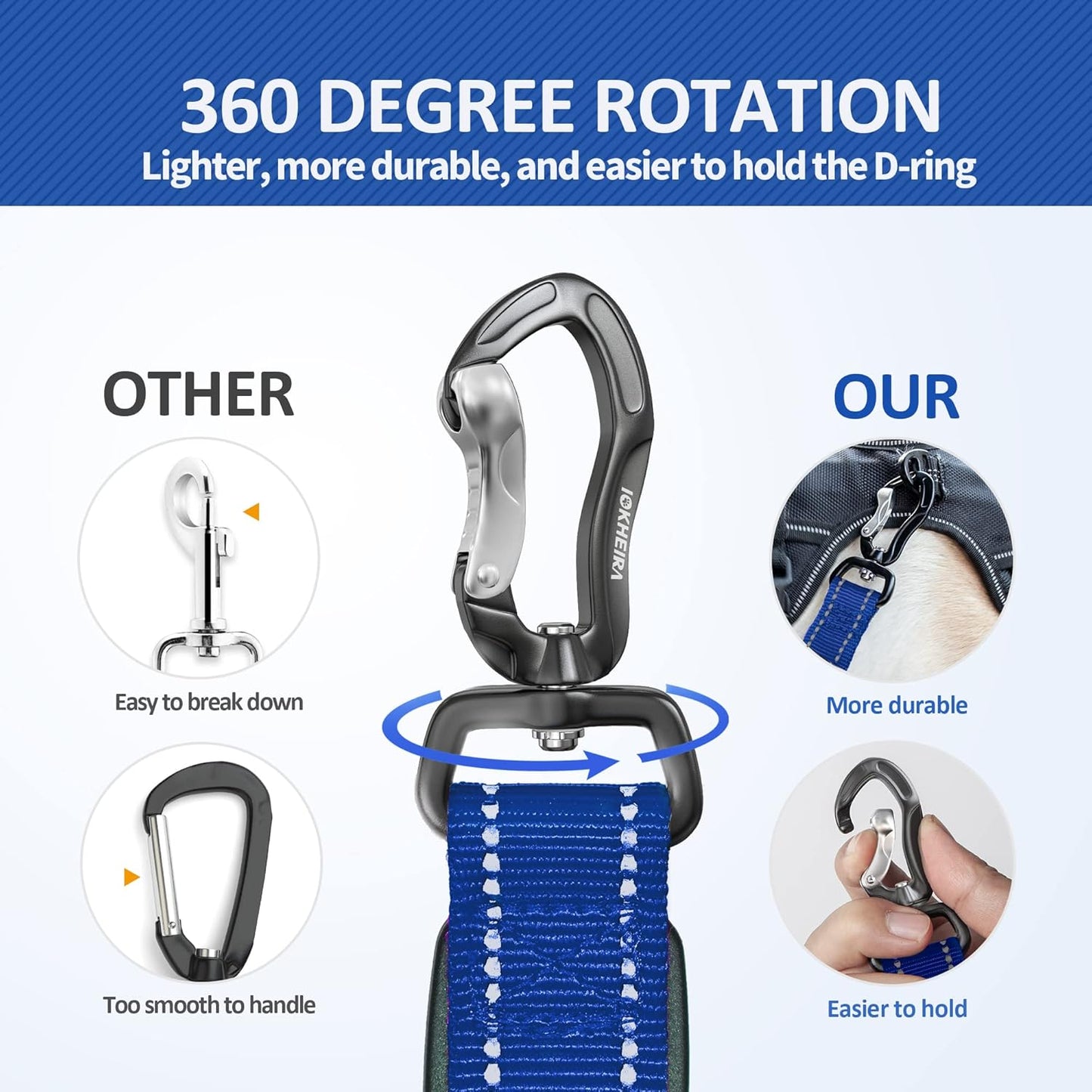 Multifunctional Dog Leash for Large & Medium Dogs, Adjustable with Car Seatbelt, 4-6 FT Strong Bungee (Blue)