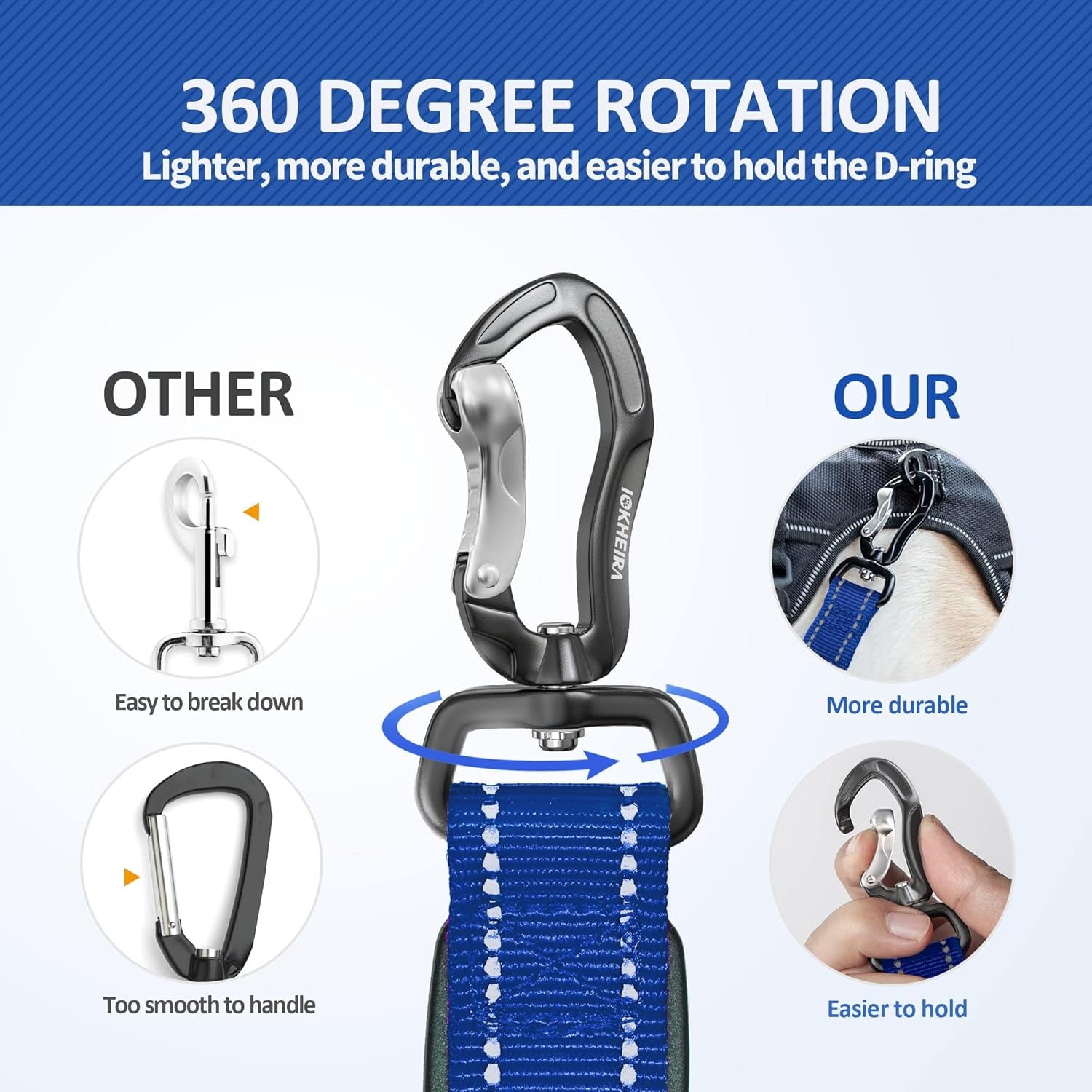 Multifunctional Dog Leash for Large & Medium Dogs, Adjustable with Car Seatbelt, 4-6 FT Strong Bungee (Blue)