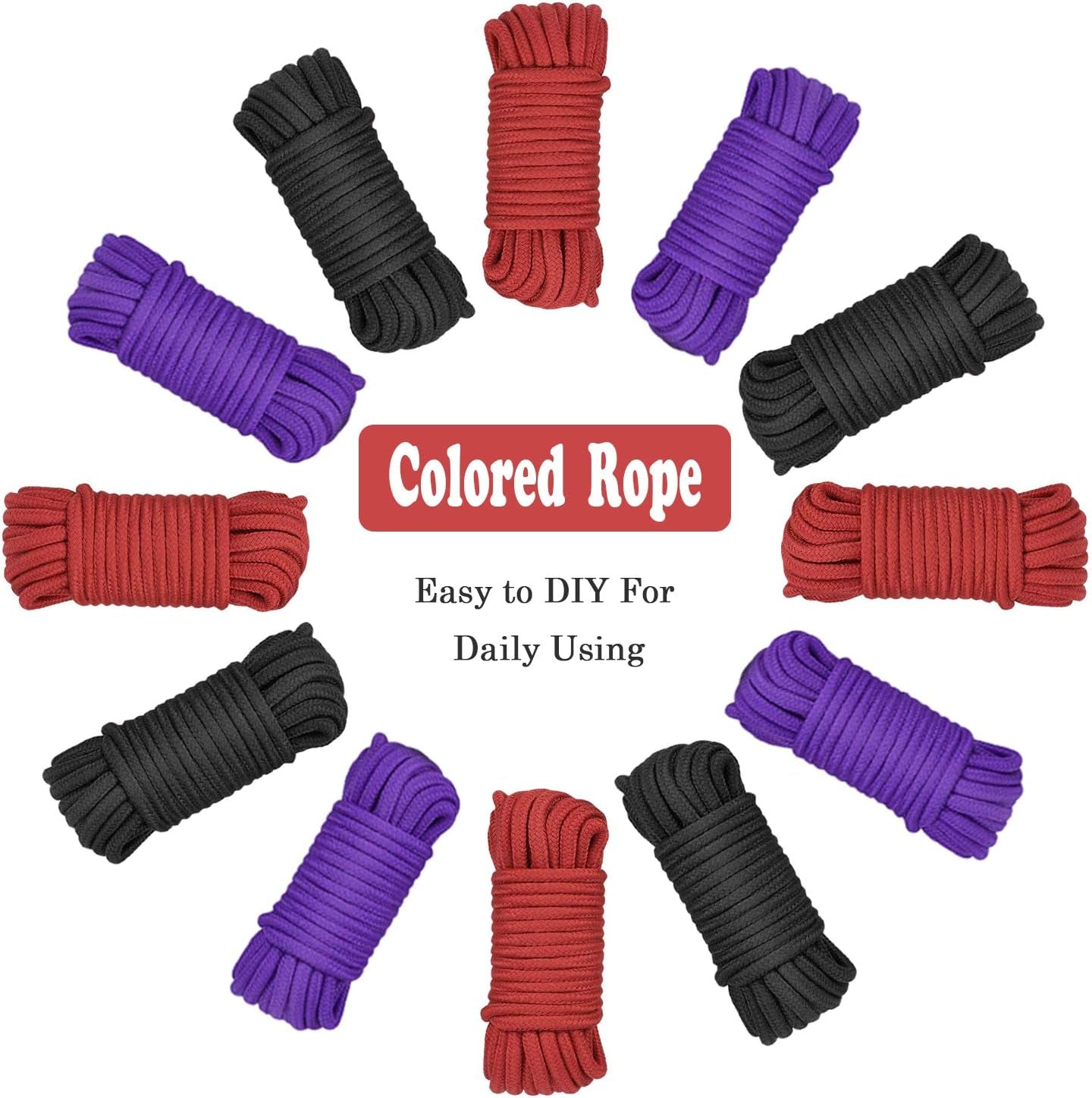 TONG&YA 2 Pack Soft Cotton Rope, Multipurpose Durable Long Rope Craft Colored Rope, 32 Feet10M Soft Twisted Cotton Knot Tying Rope Cord, Utility Braided Cotton Rope (Black+Red)