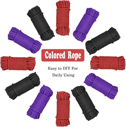 TONG&YA 2 Pack Soft Cotton Rope, Multipurpose Durable Long Rope Craft Colored Rope, 32 Feet10M Soft Twisted Cotton Knot Tying Rope Cord, Utility Braided Cotton Rope (Black+Red)