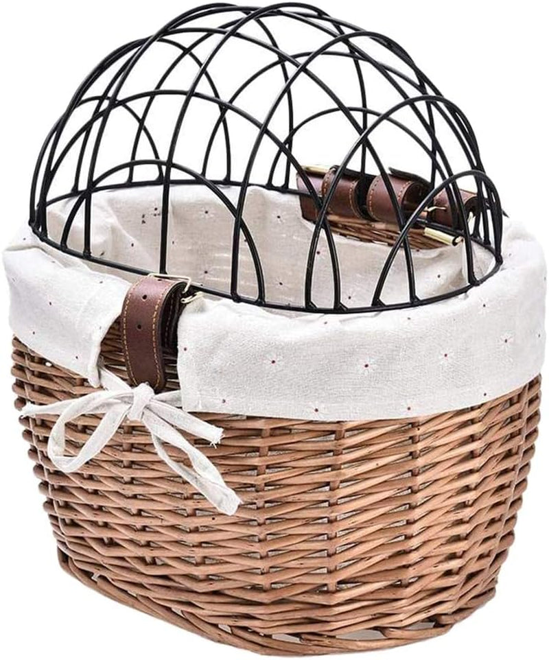 Hand Woven Pet Basket for Bike,Iron Frame Pet Basket in Black Color (Black)