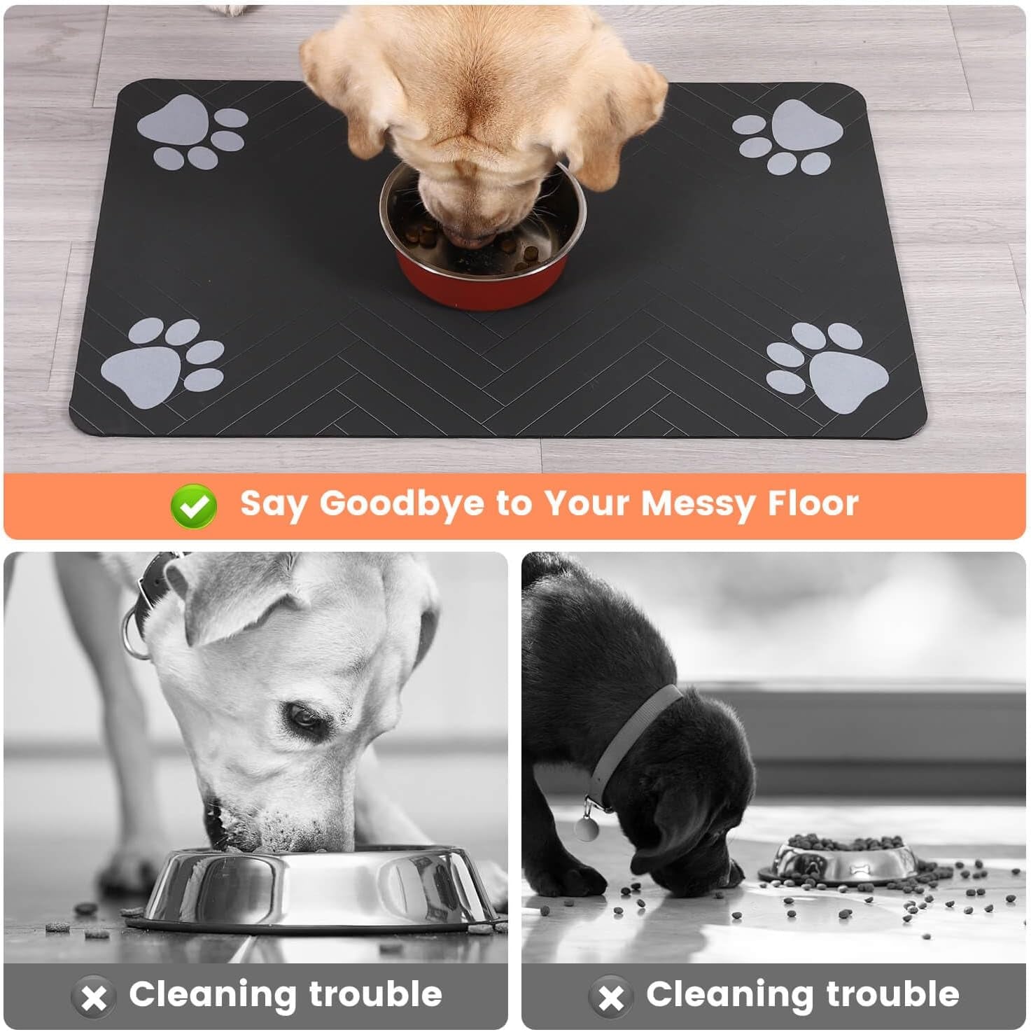 Pet Feeding Mat-Absorbent Pet Placemat for Food and Water Bowl, with Waterproof