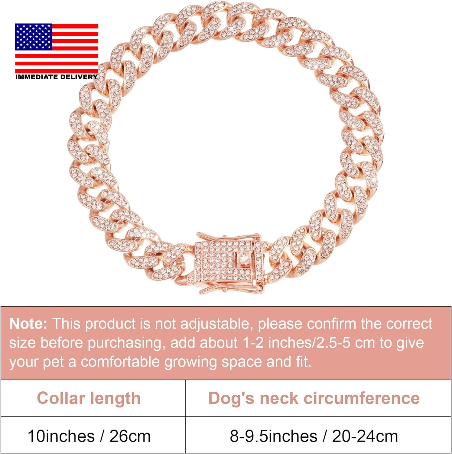 Dog Chain Cuban Diamond Link Rose Gold Pink Crystal Collar Jewelry Accessories P