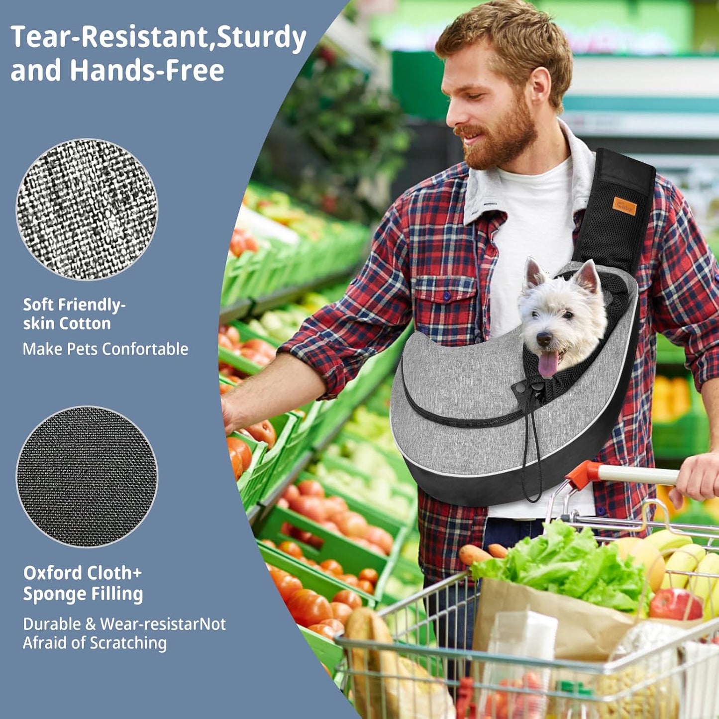 Pet Sling Carrier for Small Dogs Cats,Drawstring & Zipper Security Hook Triple Designs for Pets' Securty Dog Bag,Breathable Travel Pet Puppy Sling Carrier with Adjustable Strap(L (9.5-13.5 Lbs))
