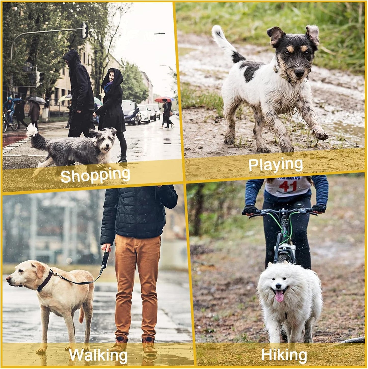 Dog Raincoat Waterproof Pets Rain Jacket Reflective Straps Rain Poncho Clothes with Leash Hole for Large Medium Small Puppy Dog Bee/M