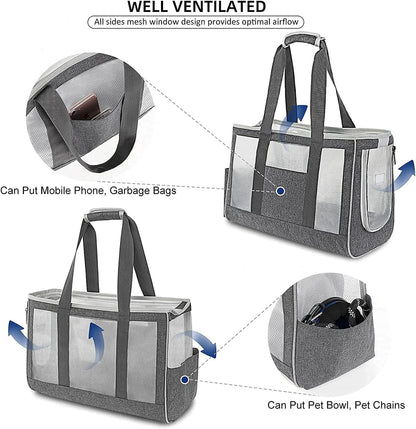 Dog Purse Carrier for Small Dogs Cats, Foldable Soft-Sided Pet Tote Carrying Bag with Safety Leash, Breathable Mesh Pet Purse Bag for Outdoor Shopping Walking Hiking (Large, Grey)