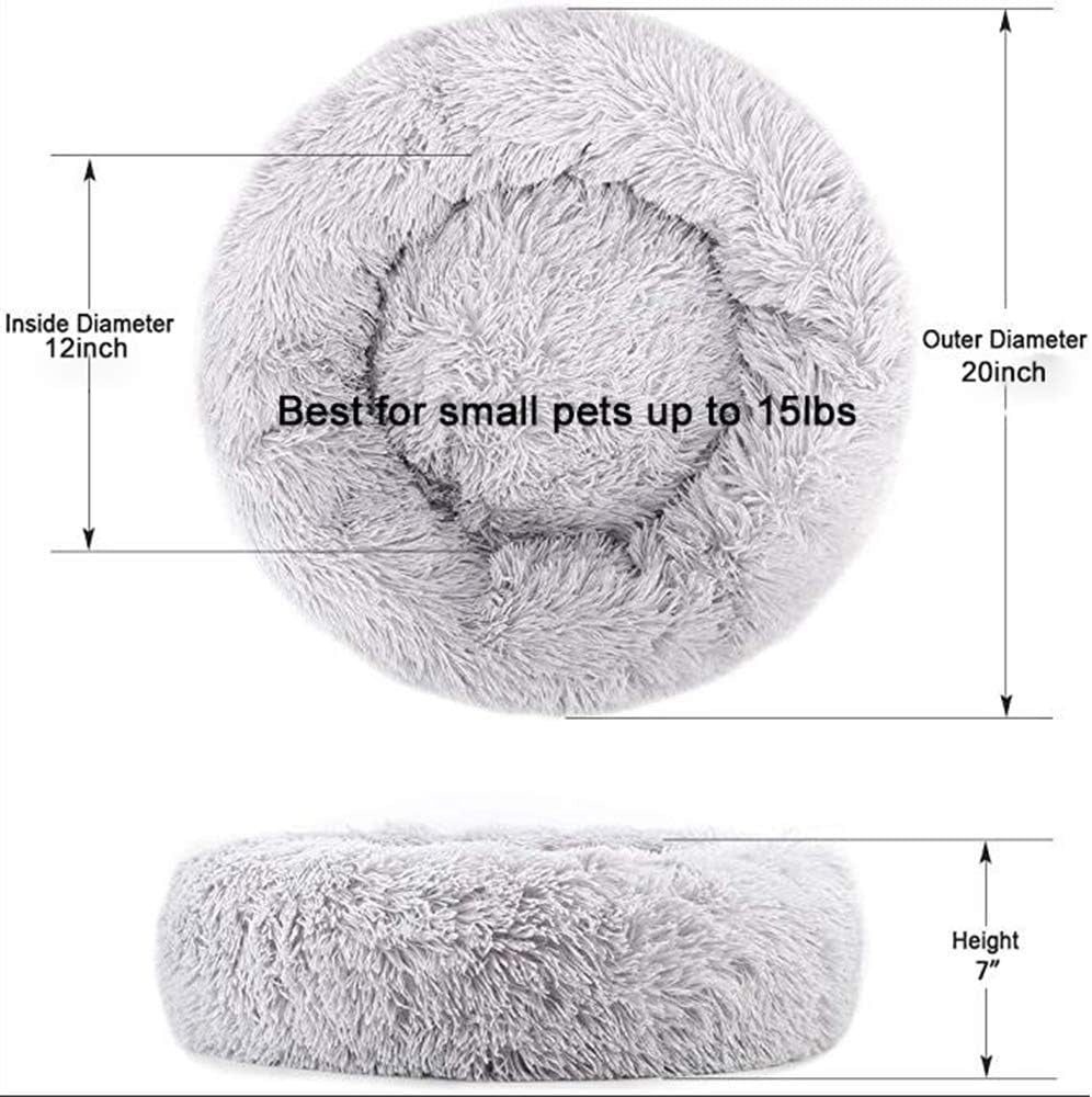 Indoor Cat Bed, 20''X20'' Washable Donut, Soft Plush Pet Cushion, Waterproof Dog and Cat Bed for Sleep Improvement, Grey