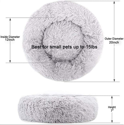 Indoor Cat Bed, 20''X20'' Washable Donut, Soft Plush Pet Cushion, Waterproof Dog and Cat Bed for Sleep Improvement, Grey