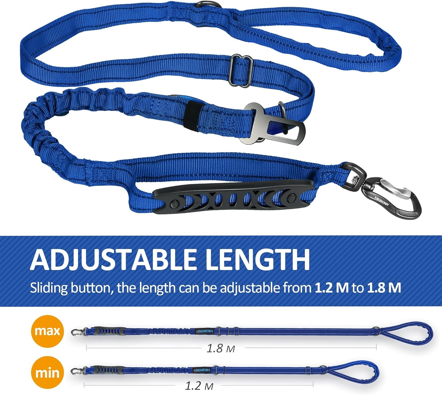 Multifunctional Dog Leash for Large & Medium Dogs, Adjustable with Car Seatbelt, 4-6 FT Strong Bungee (Blue)