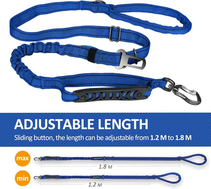 Multifunctional Dog Leash for Large & Medium Dogs, Adjustable with Car Seatbelt, 4-6 FT Strong Bungee (Blue)