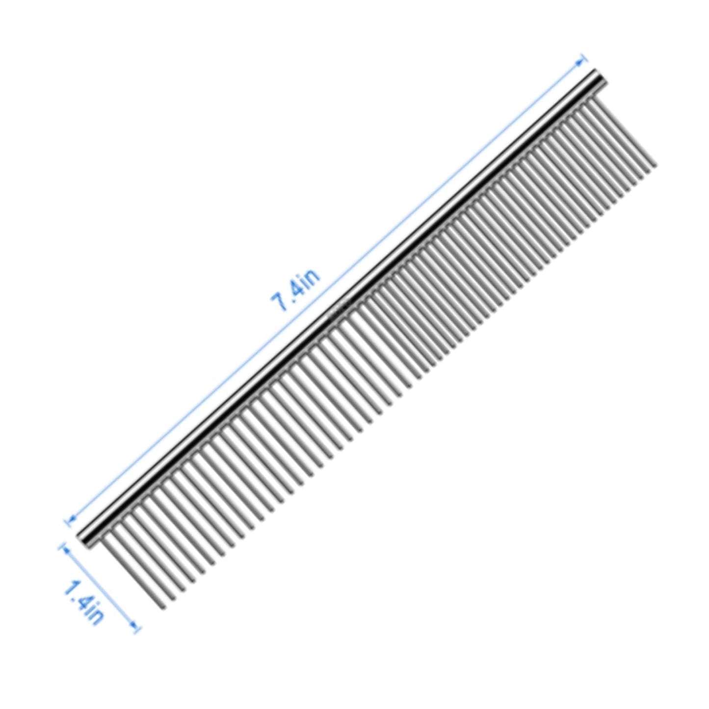 Dog Comb for Removing Matted Fur - Pet Dematting Comb with Rounded Teeth and Non-Slip Grip Handle - Prevents Knots and Mats for Long and Short Haired Pets (Round Handle, Bright Silver)