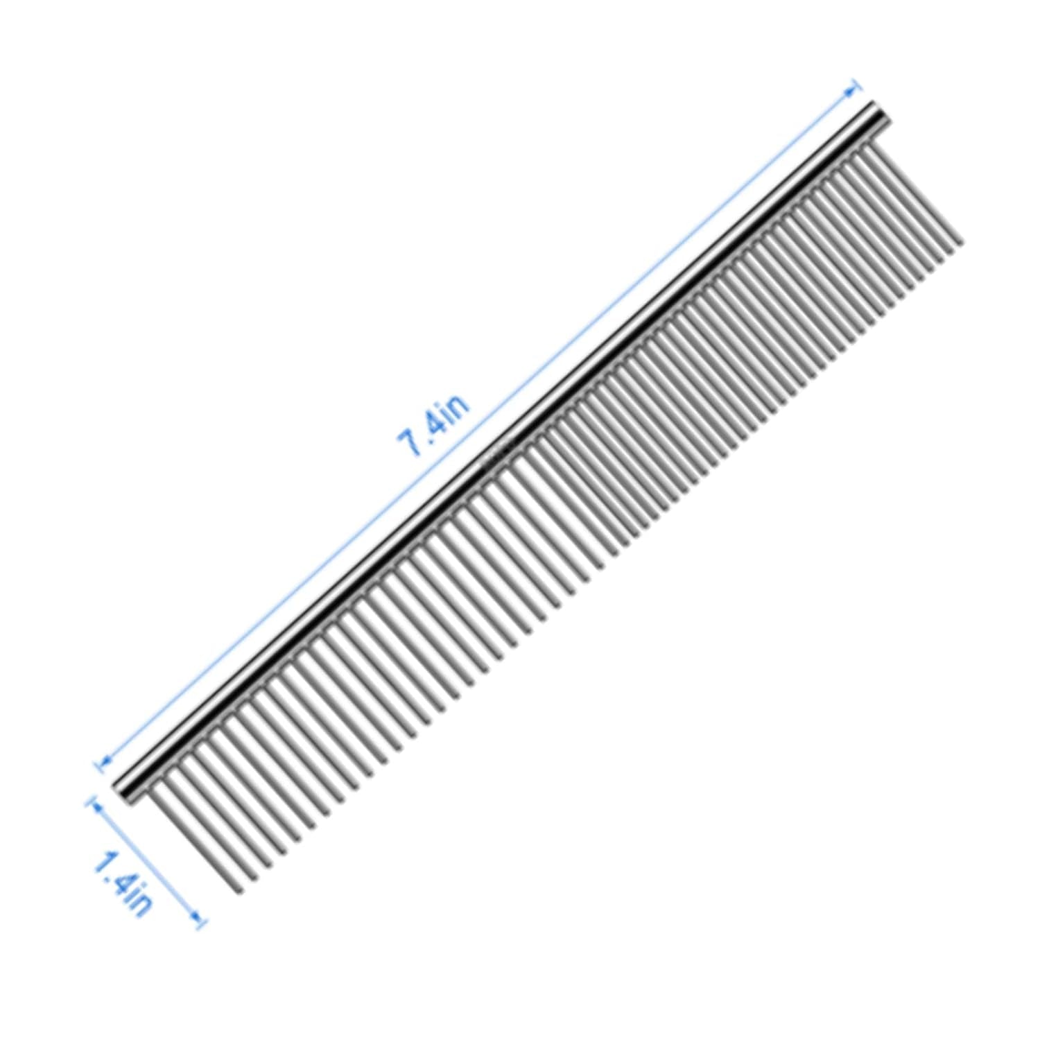 Dog Comb for Removing Matted Fur - Pet Dematting Comb with Rounded Teeth and Non-Slip Grip Handle - Prevents Knots and Mats for Long and Short Haired Pets (Round Handle, Bright Silver)