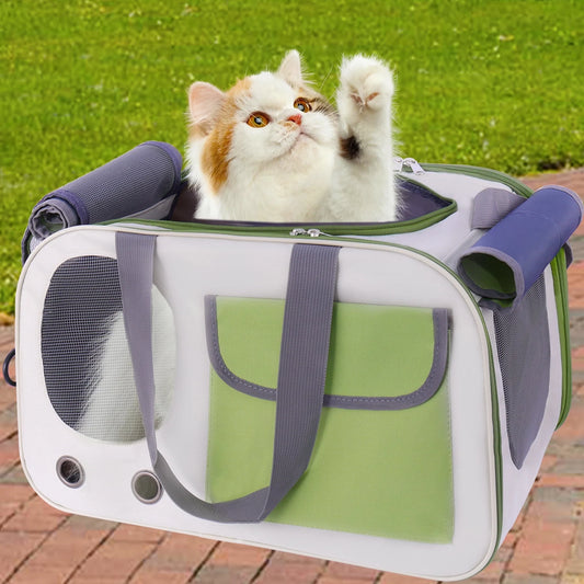 Cat Carrier, Large Pet Carriers Soft Sided Dog Carrier up to 15 Lbs, 4-Windows Foldable Cat Bag, Portable Travel Carriers for Medium Large Cats Small Dog Puppy Kitten Airline Approved (Green)