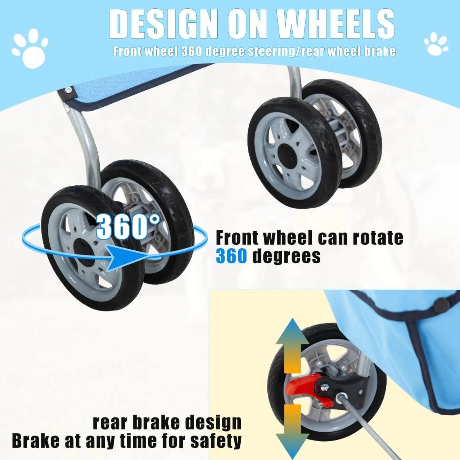 4 Wheels Pet Stroller Foldable Dog Stroller Cat Stroller with Cup Holders& Storage Basket for Small Medium Dogs, Blue