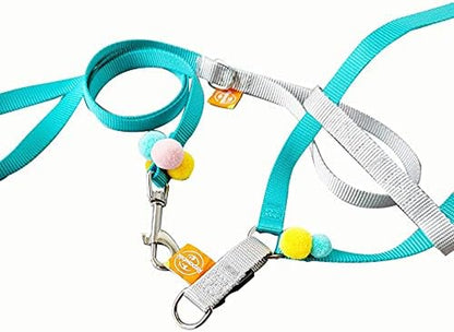 Puppy Cat Step-In Harness and Leash Set Escape Proof, Pink Blue and Yellow with Cute Furry Ball, No Pull Halter Adjustable for Little Dog Puppy Cat Rabbit,Baby Blue XS