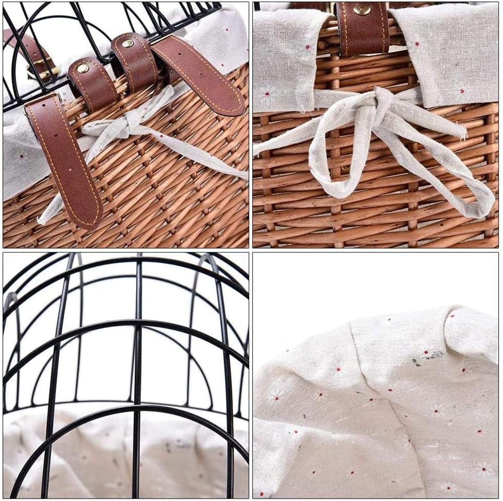Hand Woven Pet Basket for Bike,Iron Frame Pet Basket in Black Color (Black)