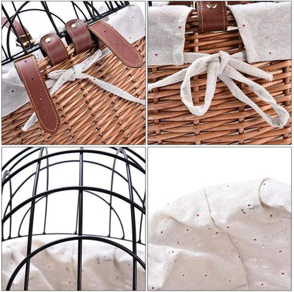 Hand Woven Pet Basket for Bike,Iron Frame Pet Basket in Black Color (Black)