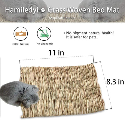 Grass Mat for Rabbit Bunny Chew Toys Woven Bed Mat for Guinea Pig Chinchilla Squirrel Hamster Cat Dog and Small Animal (12PCS Grass Mat)
