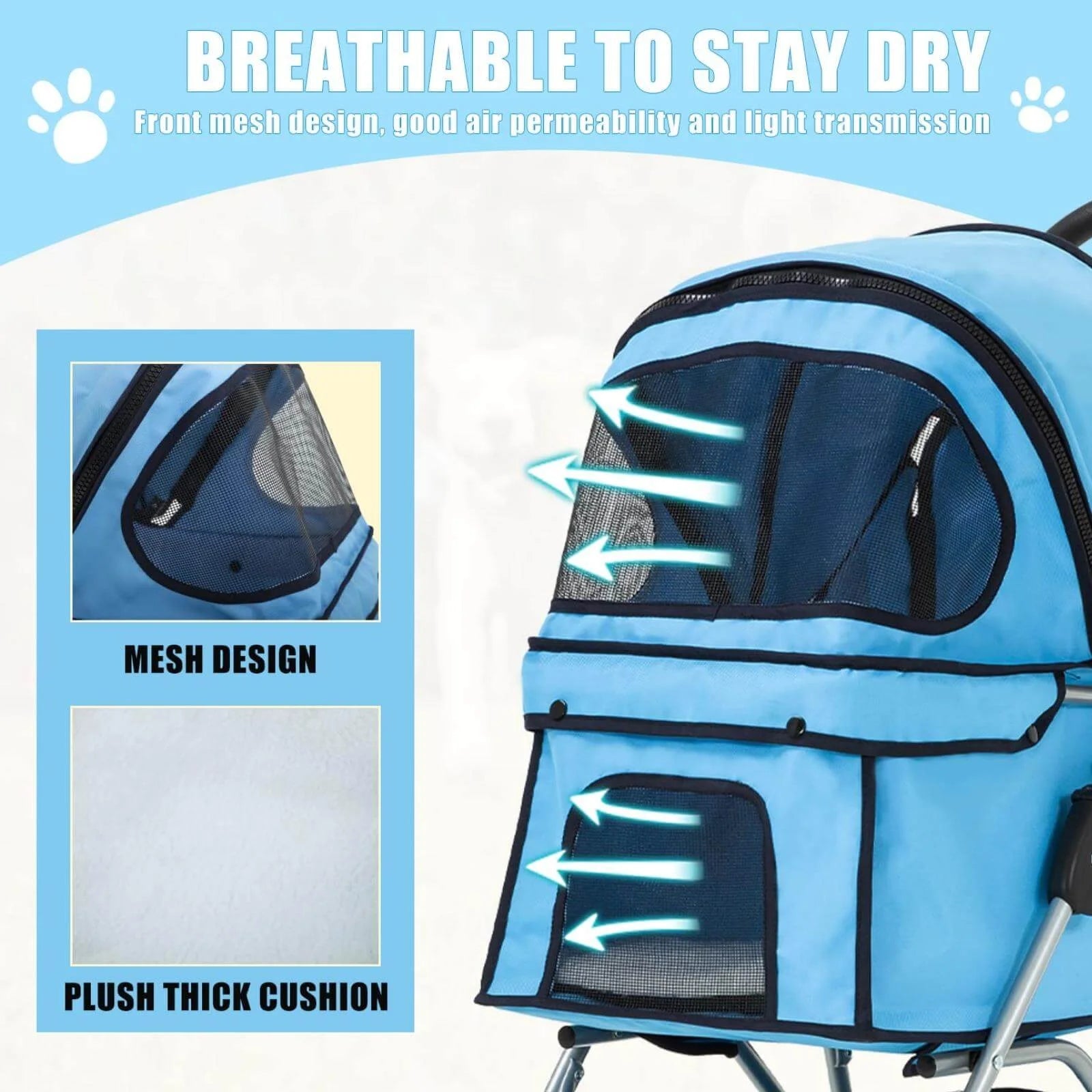 4 Wheels Pet Stroller Foldable Dog Stroller Cat Stroller with Cup Holders& Storage Basket for Small Medium Dogs, Blue