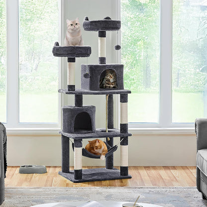 62.5Inches Cat Tree Cat Tower Cat Condo with Platform & Hammock, Scratching Posts for Kittens Pet Play House with Plush Perch for Indoor Activity Relaxing, Dark Gray