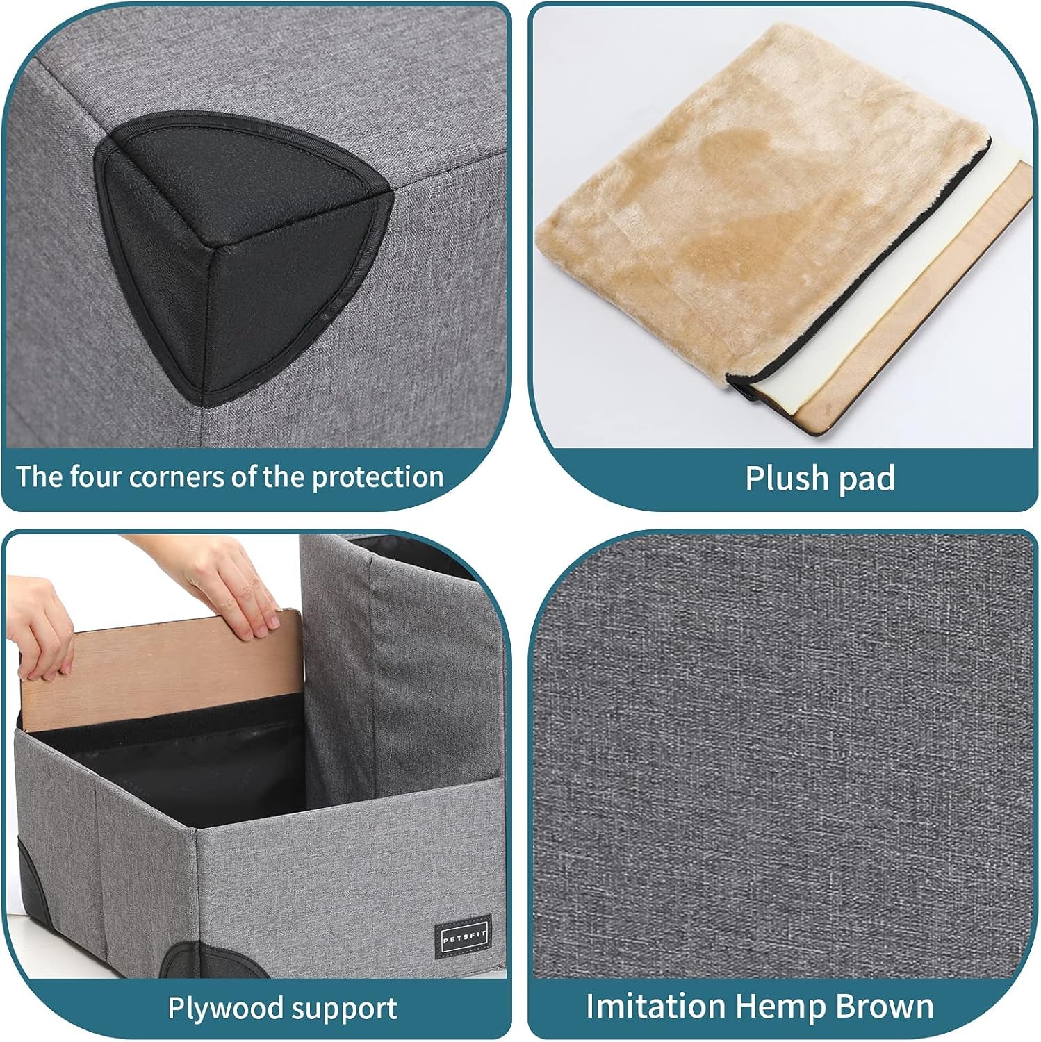 Cat Steps 3 in 1 Multi-Use with Storage Room, Dog Lounge Design, Washable and Removable Non-Slip Fleece Cover Dog Steps for Bed, Gray Linen