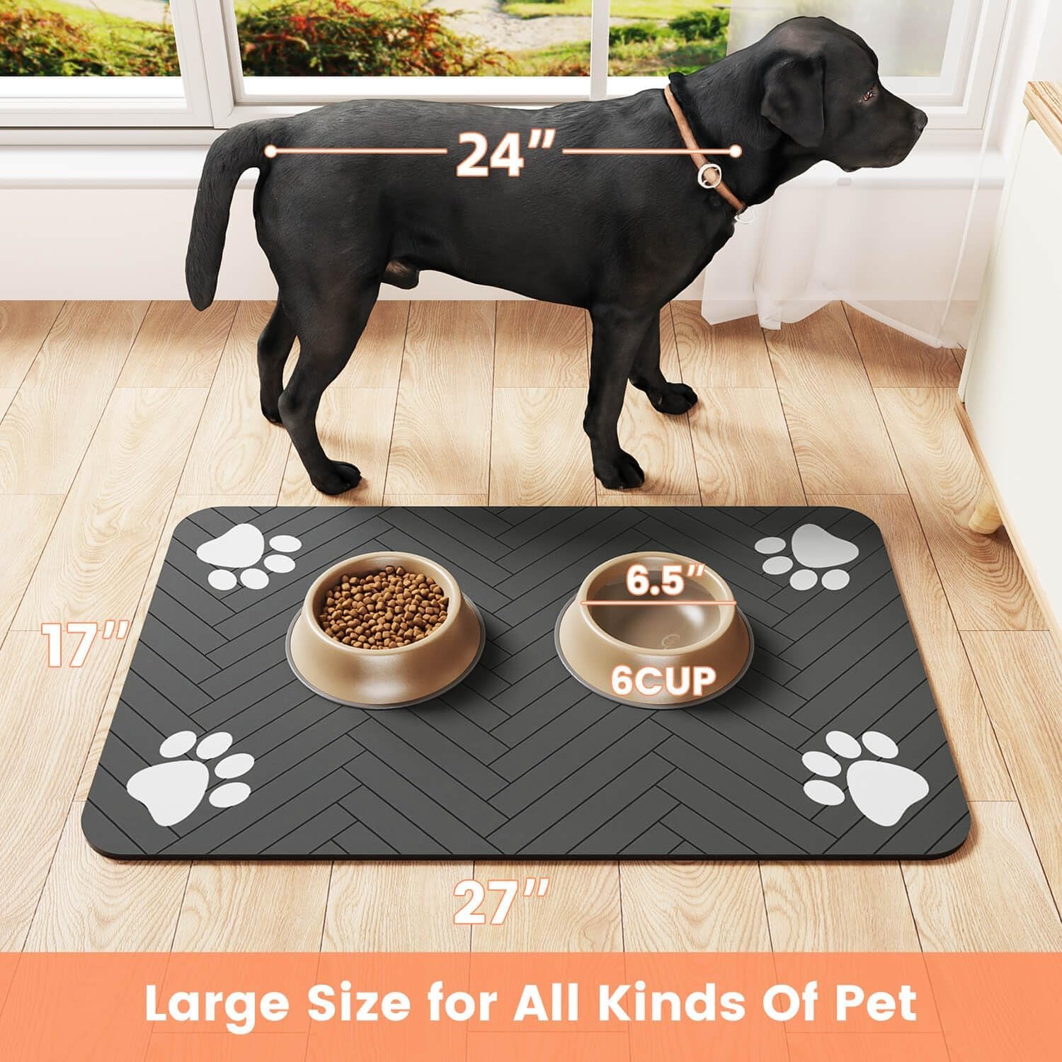 Pet Feeding Mat-Absorbent Pet Placemat for Food and Water Bowl, with Waterproof