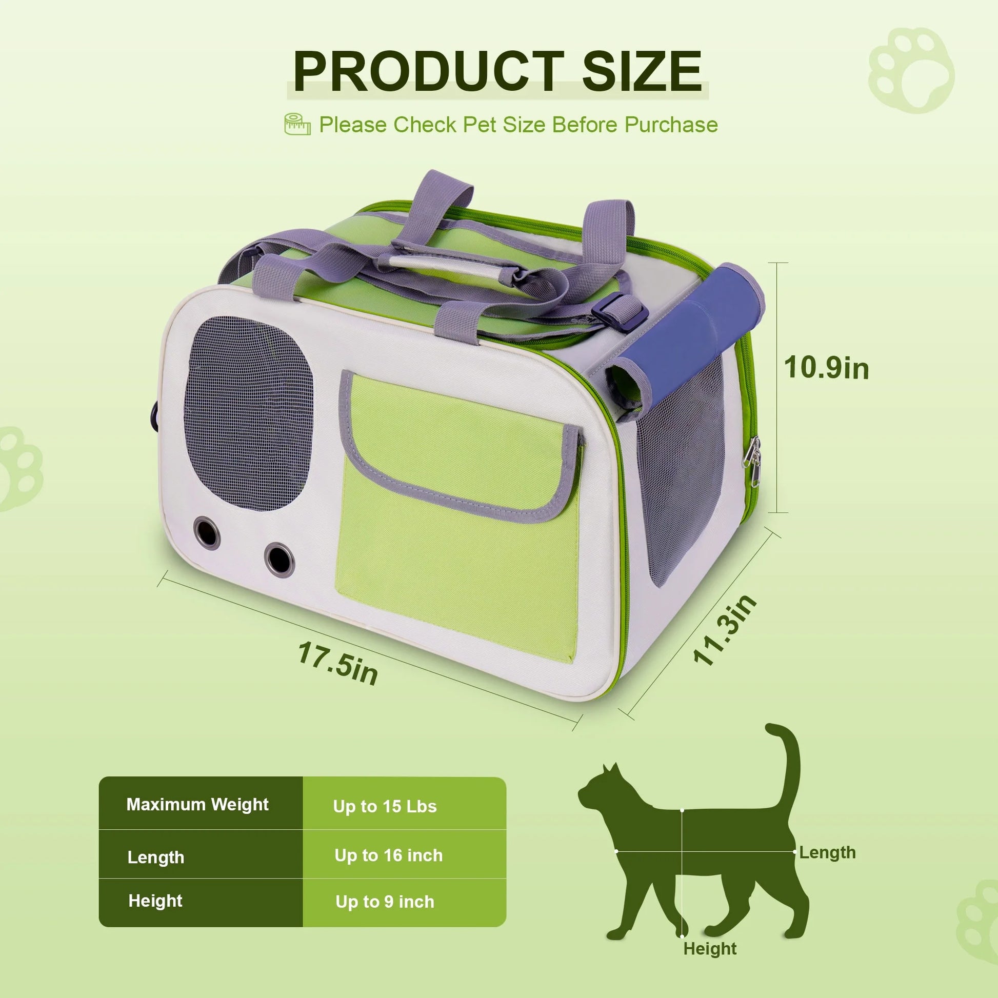 Cat Carrier, Large Pet Carriers Soft Sided Dog Carrier up to 15 Lbs, 4-Windows Foldable Cat Bag, Portable Travel Carriers for Medium Large Cats Small Dog Puppy Kitten Airline Approved (Green)