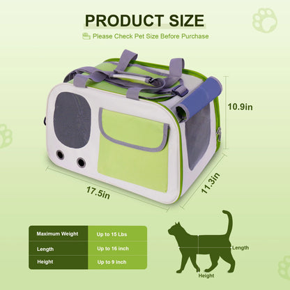 Cat Carrier, Large Pet Carriers Soft Sided Dog Carrier up to 15 Lbs, 4-Windows Foldable Cat Bag, Portable Travel Carriers for Medium Large Cats Small Dog Puppy Kitten Airline Approved (Green)