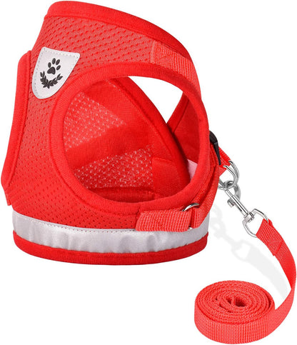 Puppy Harness with Leashes Set, Escape Proof Cat Harness, Adjustable Reflective Soft Mesh Vest Fit Puppy Kitten Rabbit'S Outdoor Dog Harness (Red, XL, Chest: 18" - 20")
