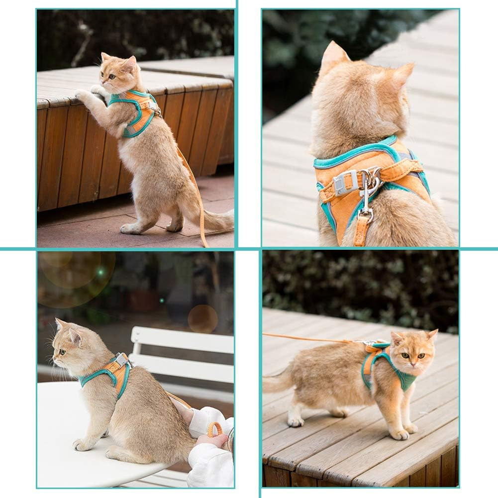 Cat Harness and Leash Set for Walking Escape Proof, Adjustable Kittens Vest with Reflective Strip for Cats Small Dogs Puppies, Soft and Comfortable Cat Outdoor Vest Jacket (Green, M)
