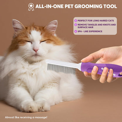 Detangling Pet Comb for Dogs & Cats with Long & Short Stainless Steel Metal Teet