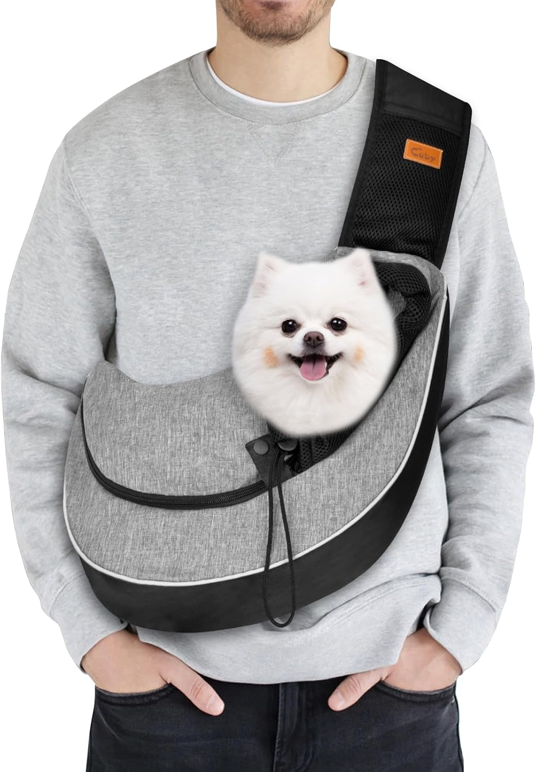 Pet Sling Carrier for Small Dogs Cats,Drawstring & Zipper Security Hook Triple Designs for Pets' Securty Dog Bag,Breathable Travel Pet Puppy Sling Carrier with Adjustable Strap(L (9.5-13.5 Lbs))