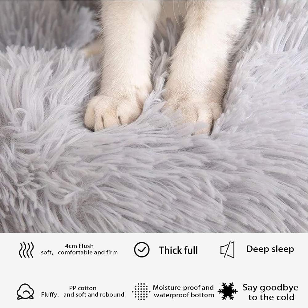 Indoor Cat Bed, 20''X20'' Washable Donut, Soft Plush Pet Cushion, Waterproof Dog and Cat Bed for Sleep Improvement, Grey