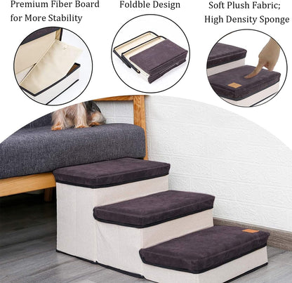 Dog Stairs Steps, Foldable Pet Stairs Dog Steps for High Beds, 3-Layer Pet Storage Stepper Pet Steps for Small Dogs Cats (Dark Grey)