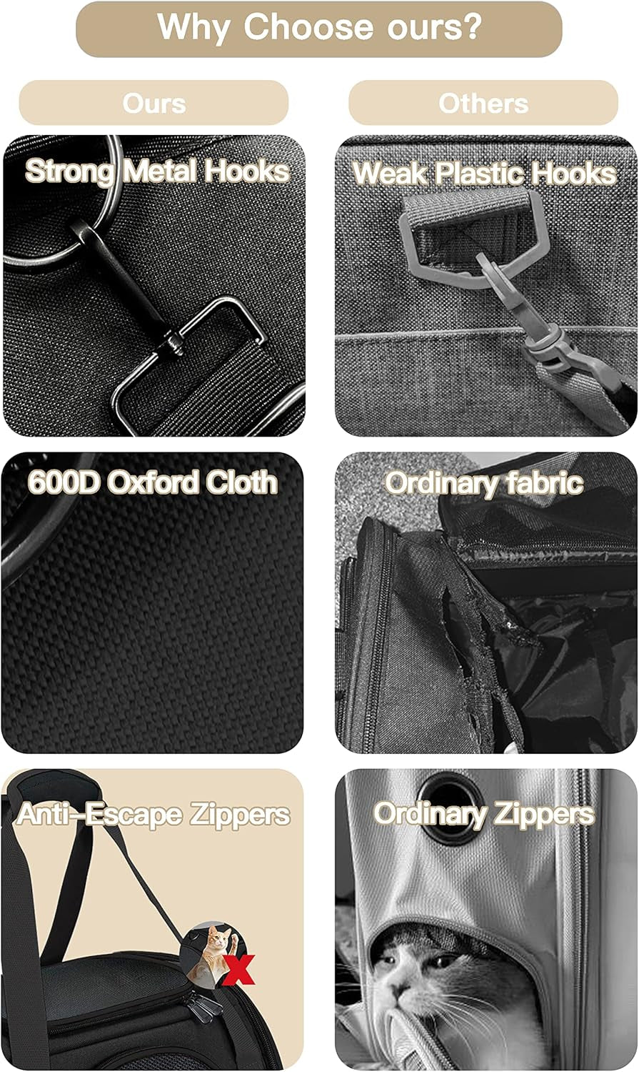 Cat Carrier Airline Approved, Pet Carrier for Small Dog Cats, 5 Ventilation Mesh, 4 Doors, Double Safety Zipper, Foldable Fabric