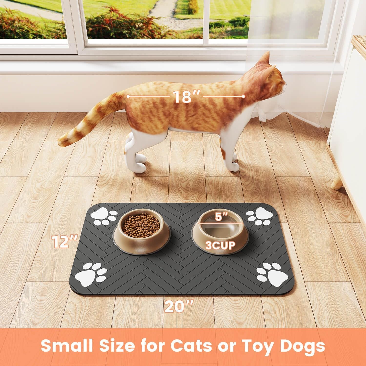 Pet Feeding Mat-Absorbent Pet Placemat for Food and Water Bowl, with Waterproof